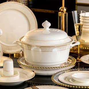 Bone China Bowls and Plates Customizable Wholesale Jingdezhen Dinnerware Set, Household Large Bowl, Soup Noodle Bowl