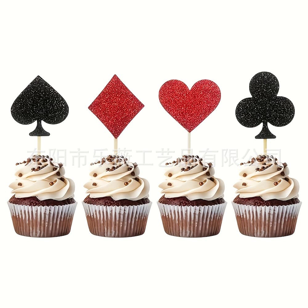 Cake decoration casino poker theme cupcake insert glitter paper baking cake flag insert sweet card insert