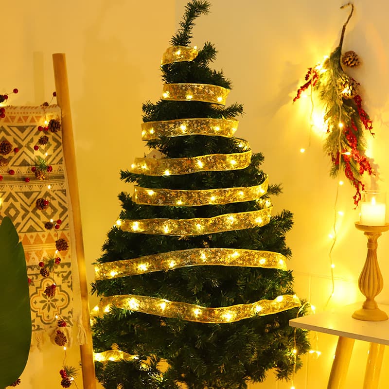 New Cross-Border LED Copper Wire Satin Light String Christmas Ribbon Light Bowknot Ribbon Light Christmas Tree Decoration Light