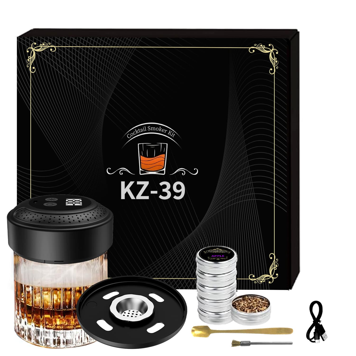 New Cross-border Electric Cocktail Smoker, Whiskey Smoker with Multicolor Lights, Multiple Aromatic Wood Set
