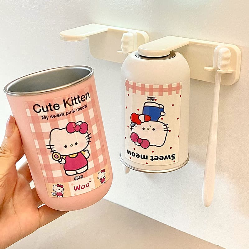 Cute Cat Stainless Steel Mouthwash Cup 304 Material Drop-Resistant Compact High-Aesthetic Couple Bathroom Cup