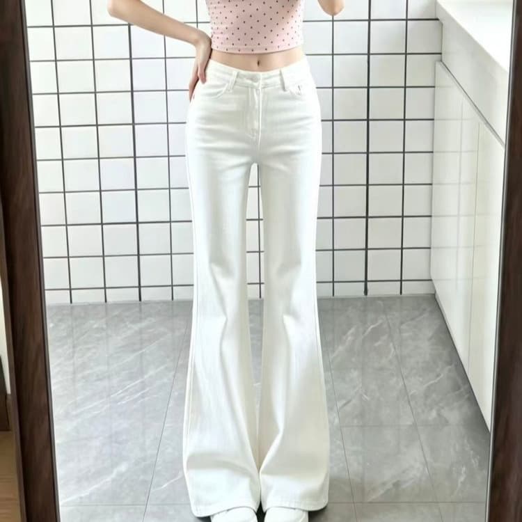Retro White Flared Jeans for Women, New American Style Hot Girl Low Waist Loose Slimming Bell Bottom Floor-Length Pants