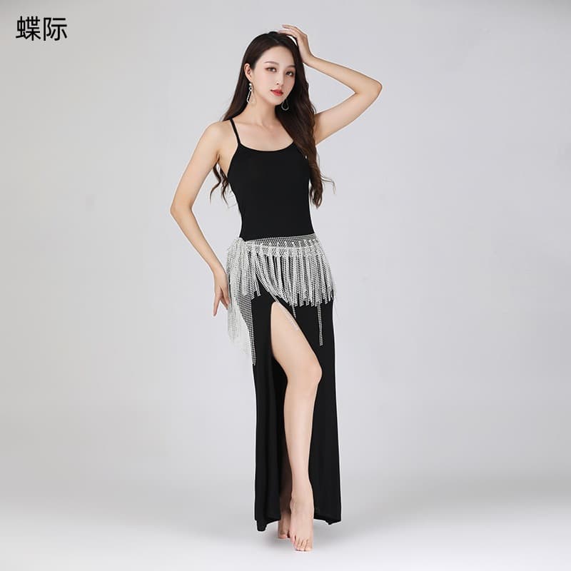 Spring/Summer Belly Dance Plus Size Practice Dress Modal Breathable Dress Sexy Slit Suspender Dress Belly Dance Waist Chain
