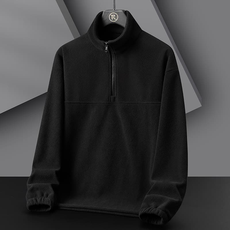 Men's sweatshirt autumn and winter new polar fleece plus velvet casual slim half zipper stand collar fleece all-match base shirt