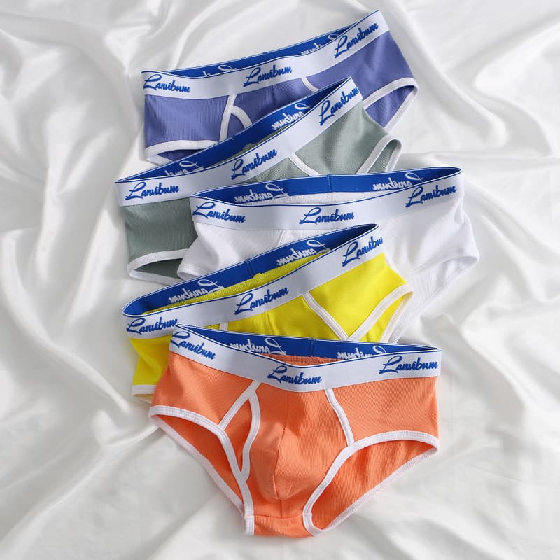 New Men's Underwear in Stock LANVIBUM Mid-Rise Ribbed Cotton Solid Color Teen Boys' Men's Briefs