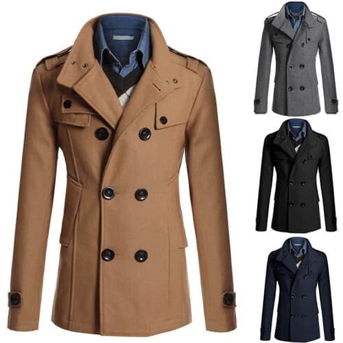 AliExpress Foreign Trade New Men's Woolen Coat Men's Slim Medium Long Woolen Windbreaker Men's Jacket