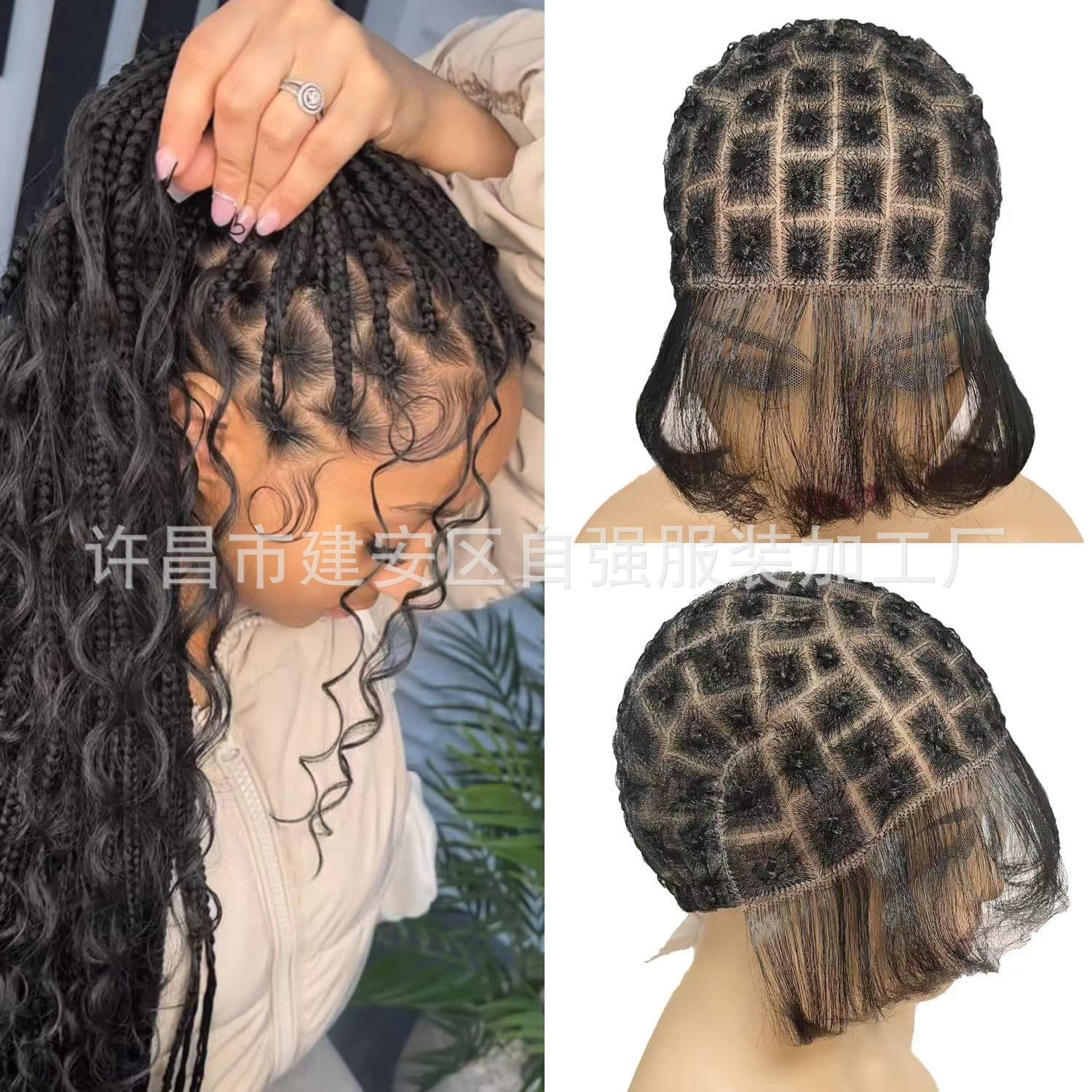 Factory Wholesale Full Lace Curly Hand-Tied Wig Braided Cap with Baby Hair Short Hair