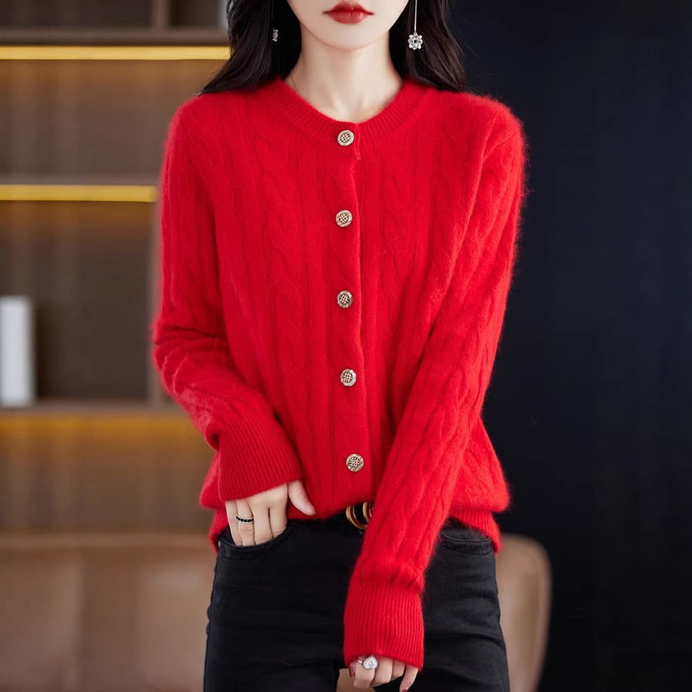2025 Autumn/Winter New Women's Twist Mink Fur Round Neck Cardigan Single-Breasted Base Shirt Gentle Style Chic Coat