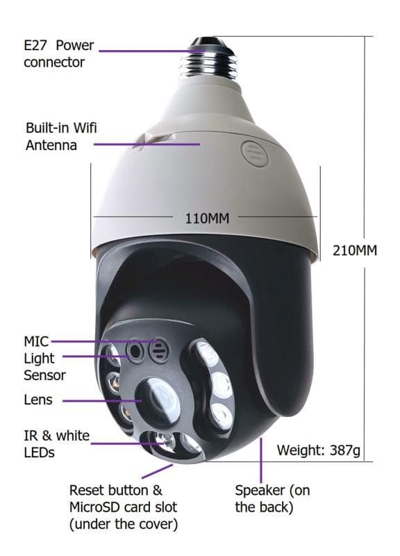 Bulb Camera WiFi E27 Outdoor Night Vision Waterproof 3MP Wireless Camera HD