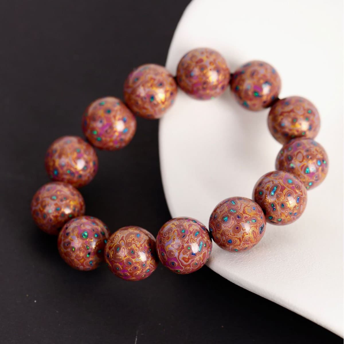Intangible Cultural Heritage Lacquer Multi-Gem Bead with Purple Sandalwood Core, Fine European Lacquer Bead Unisex Lacquerware Craft