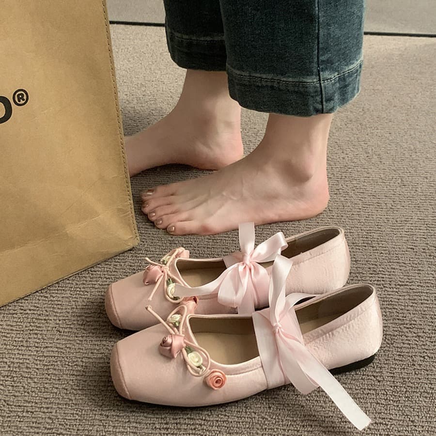 Pink Shallow Square Toe Flat Shoes for Women 2025 New Spring Autumn Ballet Flats Small French Style Mary Jane Shoes