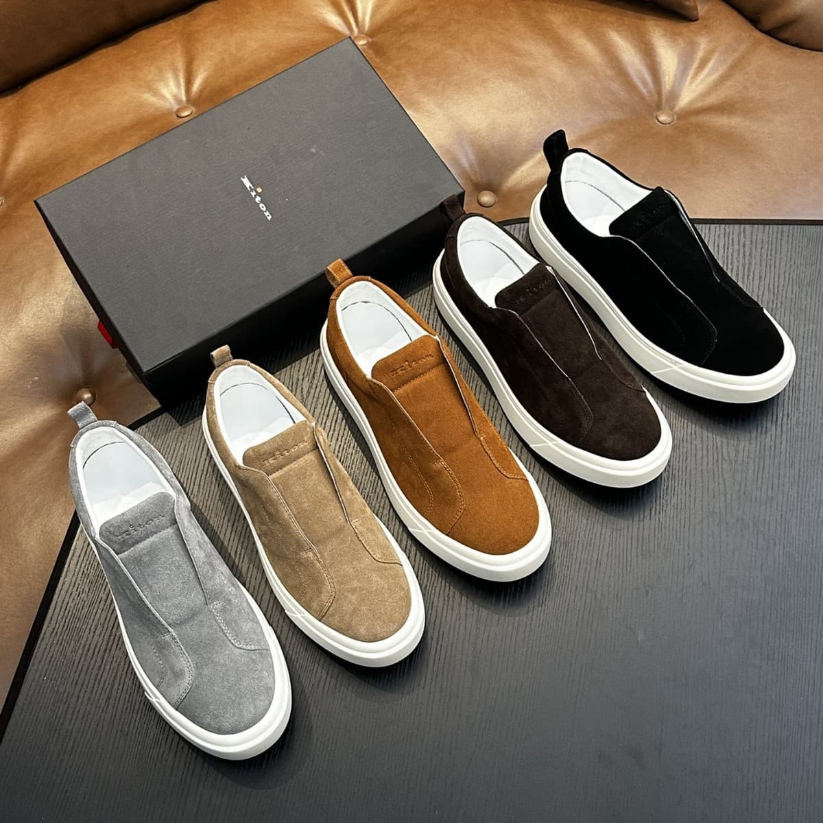 European 2025 Men's Casual Loafers Genuine Suede Leather Comfortable Breathable Skate Shoes OEM Custom KT