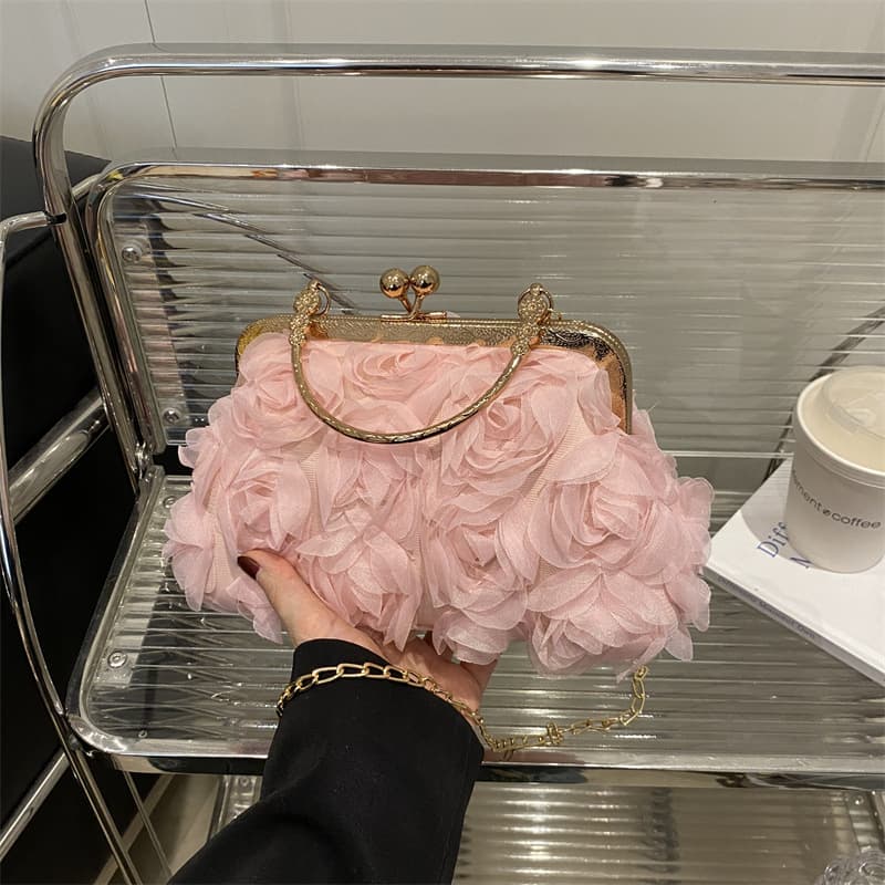 Cross-border bag women's dinner flower clip shell bag 2025 spring new handbag chain crossbody armpit bag