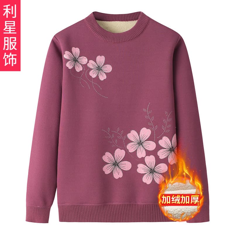 Winter Thermal Sweater for Elderly Women, Thickened Fleece-Lined Base Layer Top