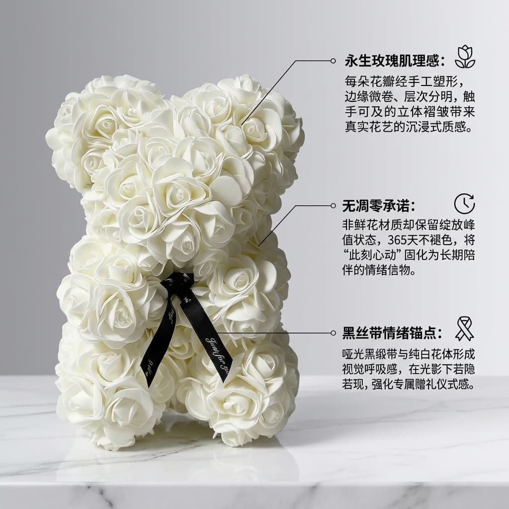 Cross-border Custom Everlasting Flower Simulation Rose Bear for Valentine's Day Mother's Day Gift Creative Simulation Flower PE Foam Bear