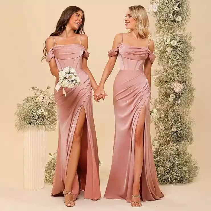 Strapless Long Evening Dress for Wedding Bride Bridesmaid Simple Elegant Slit Dress Bridesmaid Dress