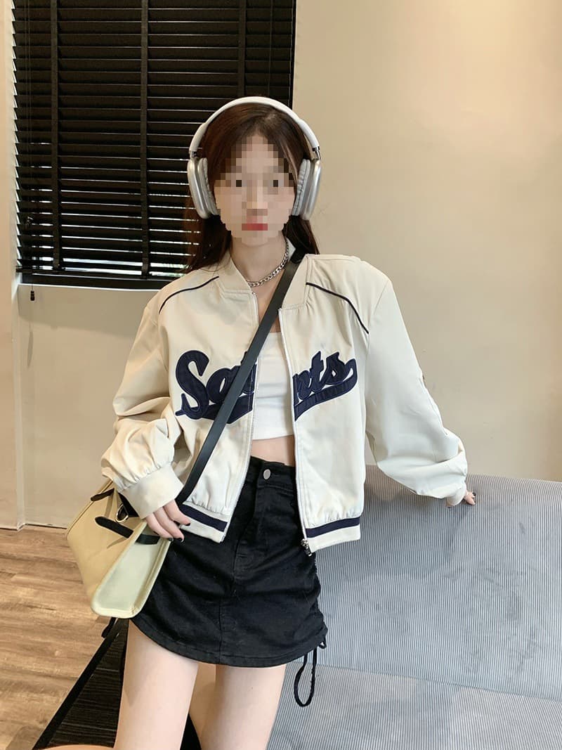 Vintage Embroidered Baseball Jacket Women Autumn Winter New Loose Short Long Sleeve Design Jacket Ins Style