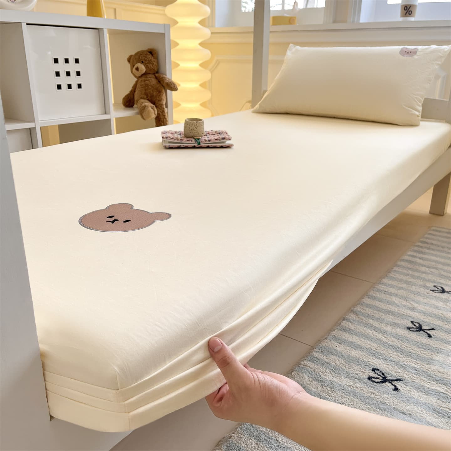 Class A Pure Cotton Embroidered Fitted Sheet 100% Cotton Mattress Protector Children's Bed Sheet Dust Cover