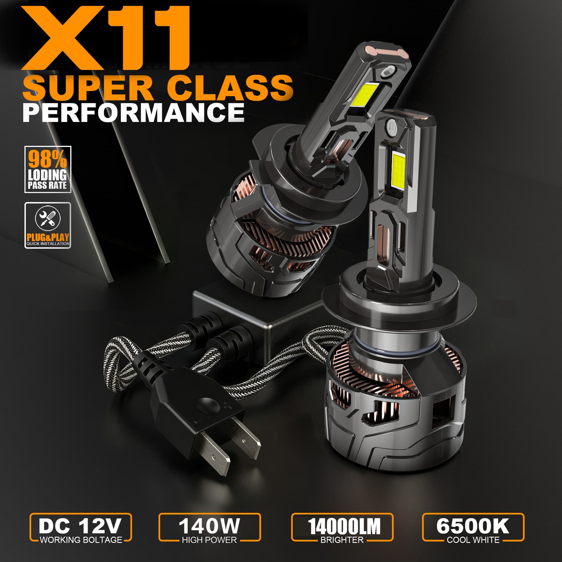 Cross-border Gangliang X11 Decodable 80W Car LED Headlight High-Brightness Upgrade Headlamp with High/Low Beam