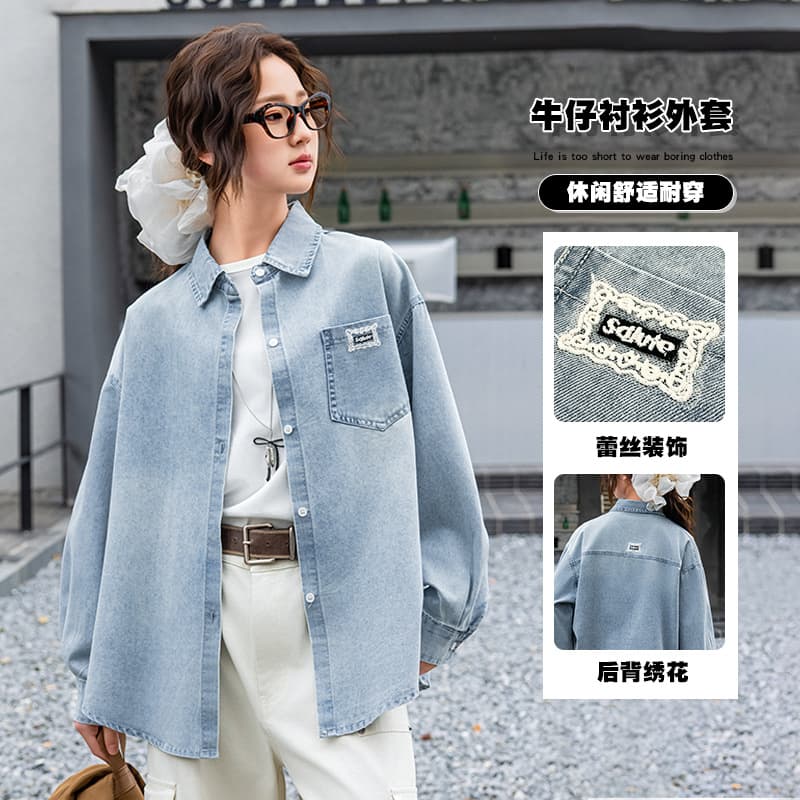 A3 junior high school students denim shirt jacket spring and autumn 2025 new tops medium and large children's long-sleeved lapel casual shirts