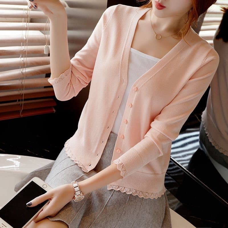 Nuan Fenglai spring, summer and autumn V-neck long-sleeved shirt for women, Korean style small shawl, slim and versatile women's waistcoat cardigan