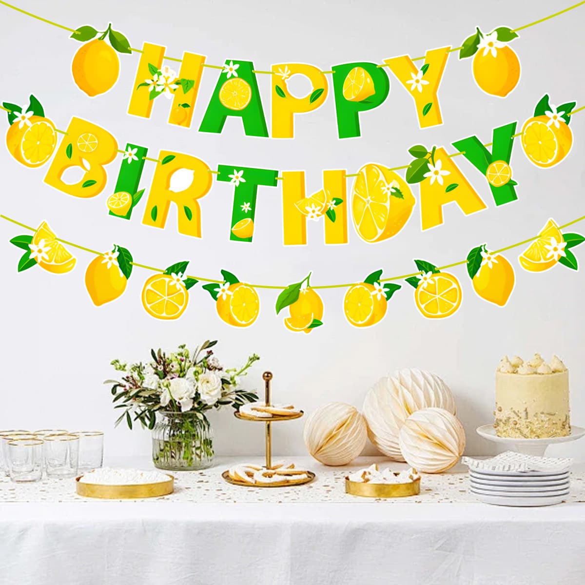 Cross-border New Product Happy Birthday Lemon Theme Banner Happy Birthday Decorative Banner Flag Stock Wholesale