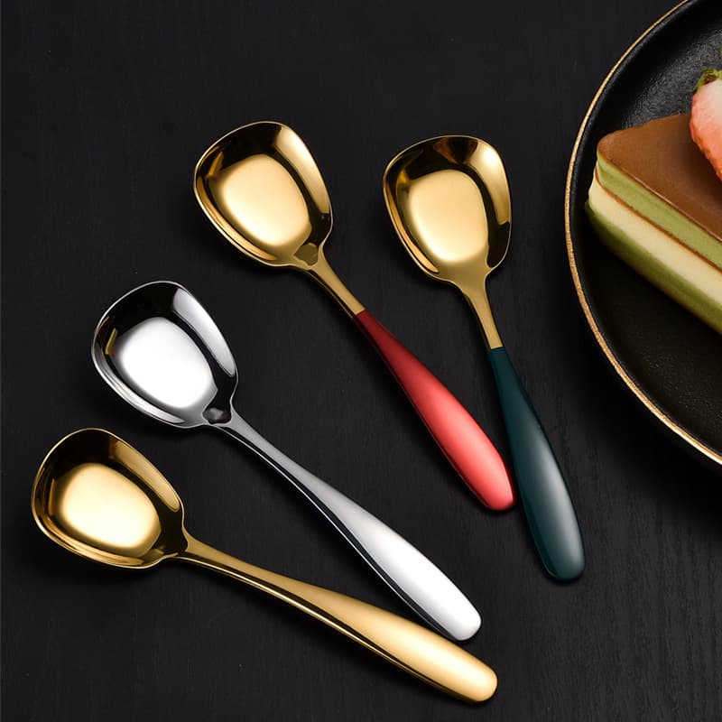 Cross-border stainless steel flat-bottomed spoon creative thickened rice spoon spoon household spoon children's spoon table spoon wholesale