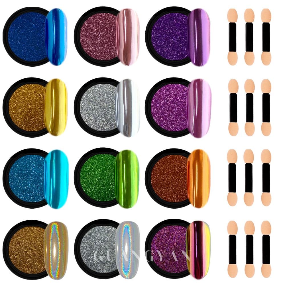 Cross-Border Manicure Magic Mirror Powder Aurora Powder Chrome Powder Chrome Nail Powder Titanium Powder 12 Color Set