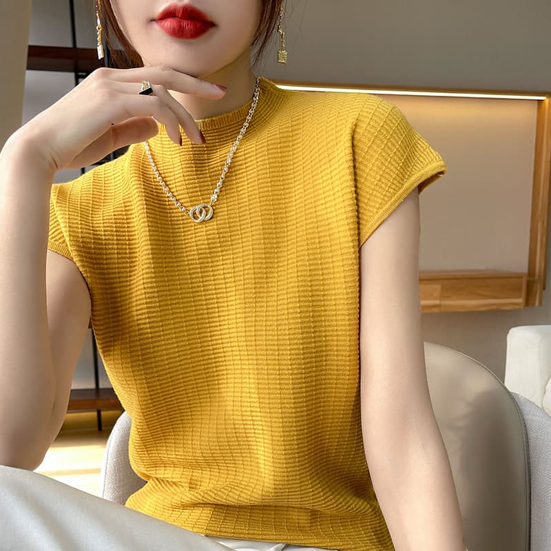 Short Sleeve T-Shirt for Women 2024 Spring/Summer New Arrival Women's Loose Fit Slimming Crew Neck Knit Top