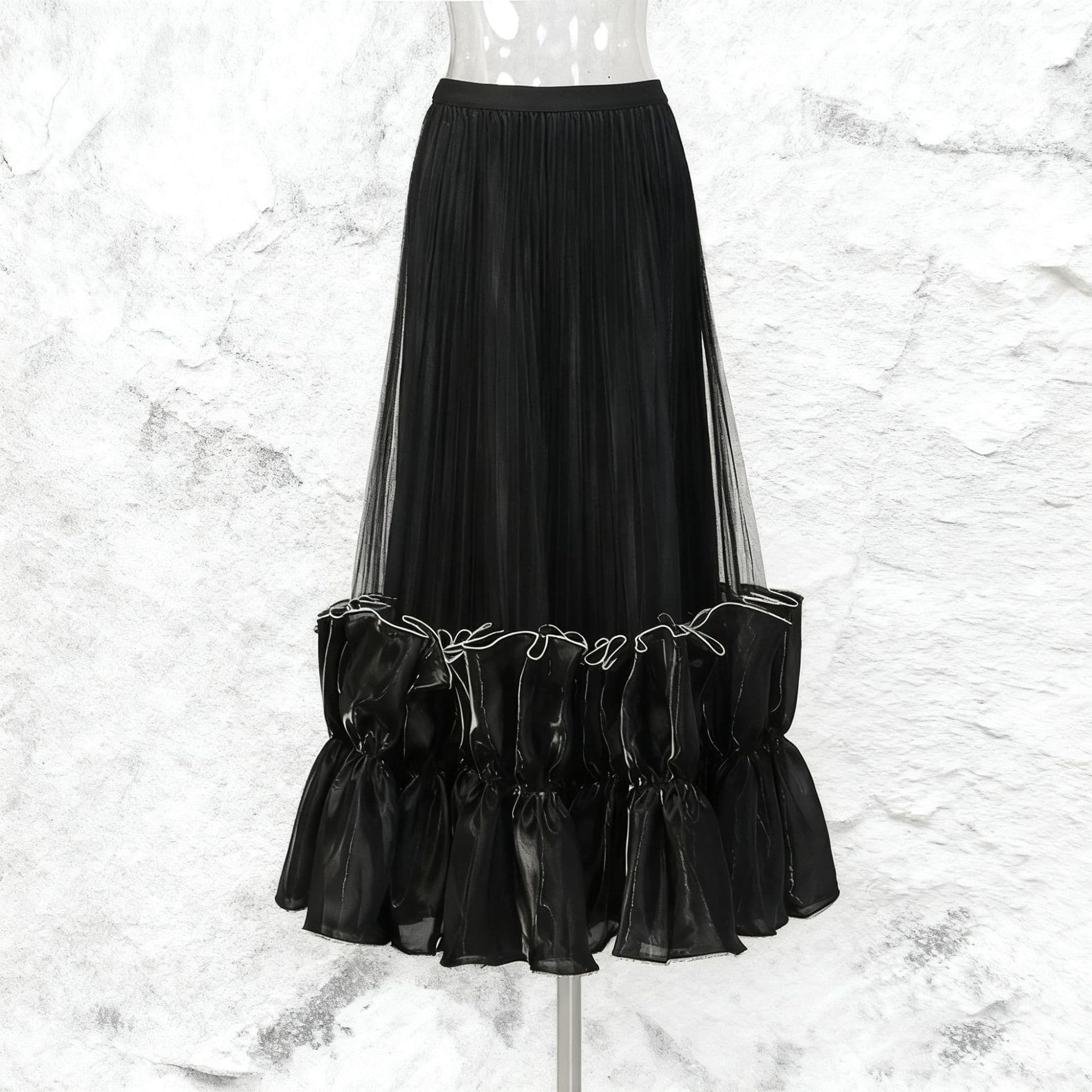 European and American Celebrity Style Banquet Long Skirt 2026 New Heavy-Duty Ruffled Pleated Design Full Net Tulle Skirt for Women