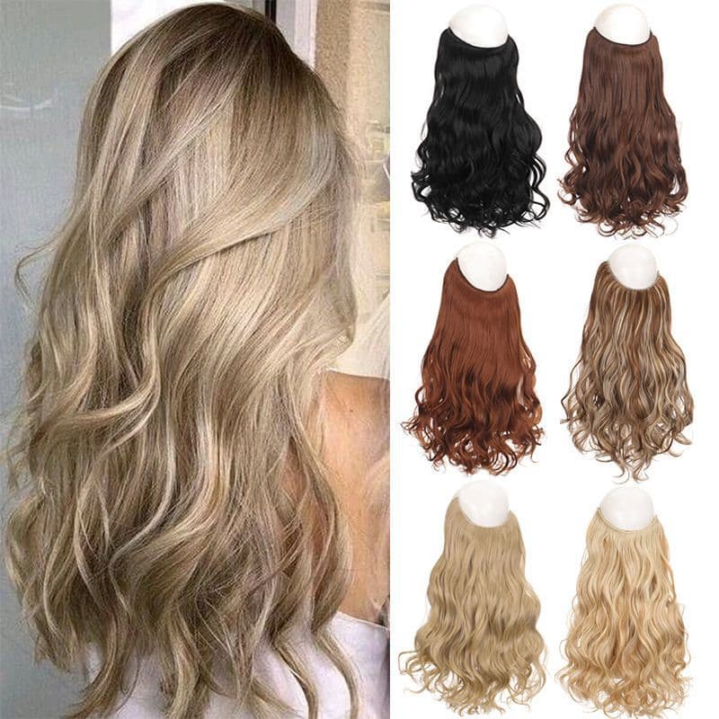 Cross-border foreign trade long curly hair long straight hair hair extensions one piece invisible wig female fish line wig female natural hair extensions