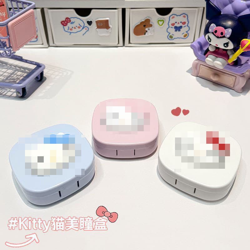 Cartoon theme contact lens box cute cartoon contact lens companion box care box ins portable cartoon box with mirror