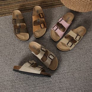 In Stock Sizes 35-46 Full Genuine Leather Retro Birkenstock Style Height Increase Slip-On Sandals with One-Strap Beach Sandals Women