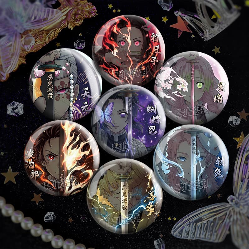 Demon Slayer Japanese Anime Fan-Made Original 2D Merchandise Double Flash Reflective Technology Thickened Badge