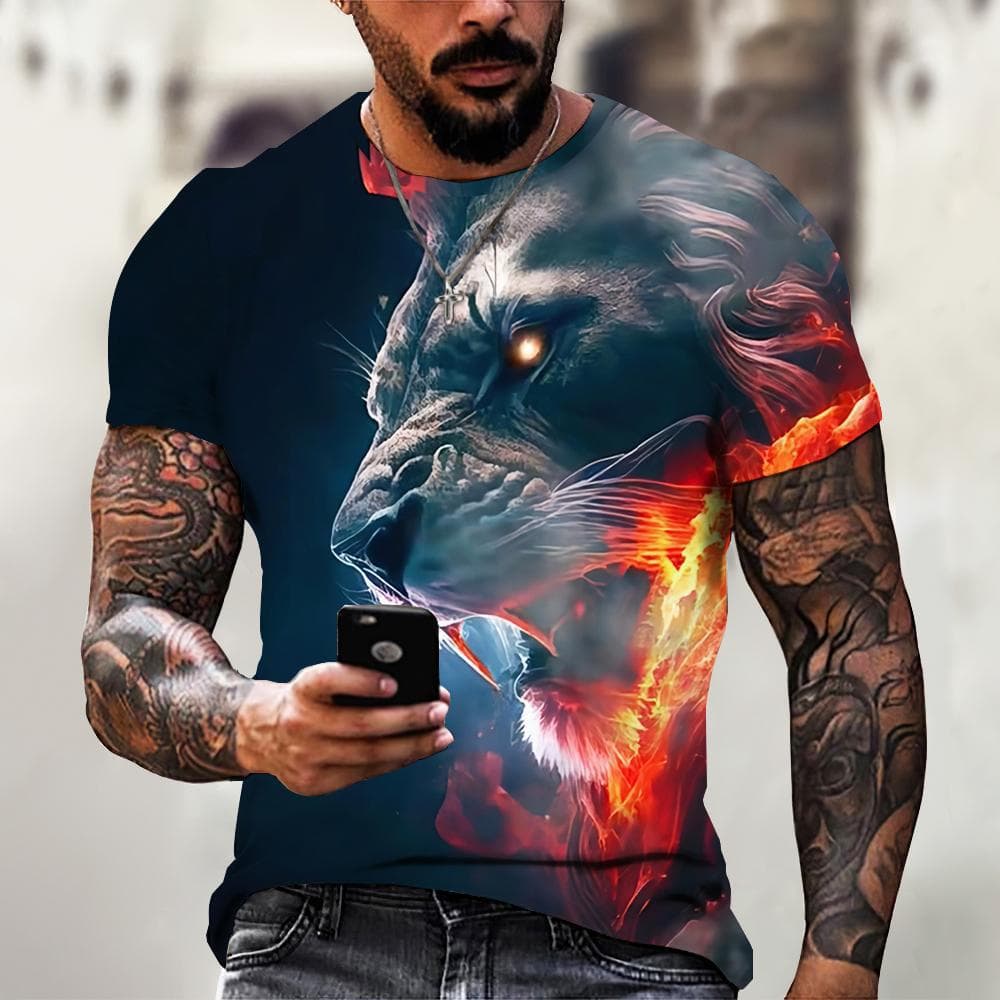 TEMU AliExpress Hot Selling Sports Leisure Fitness Muscle Short Sleeve Tiger Pattern 3D Print Men's T-Shirt