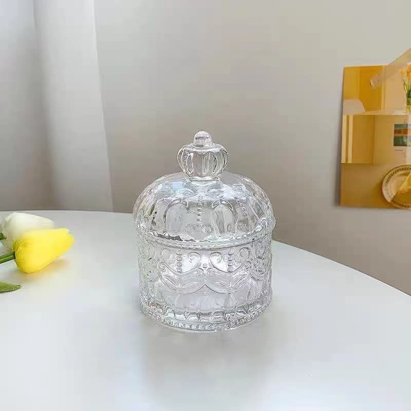 Factory direct supply of crystal glass candy bowls, creative crown-style glass storage jars, European-style engraved jewelry boxes.