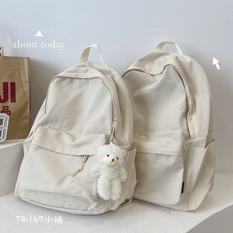 High School Student Solid Color Backpack for Girls Ins Style Forest Aesthetic Versatile College Campus Simple Junior High Canvas Laptop Daypack