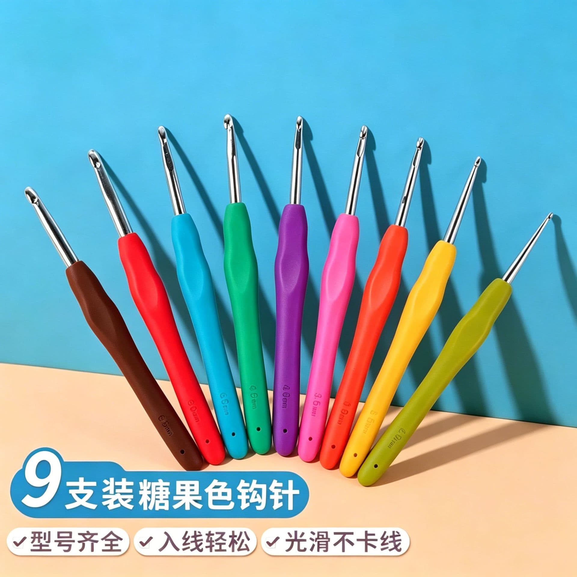 9 tpr colorful soft handle crochet handmade knitting tools, thick sweater needles, woolen doll crochet tool set