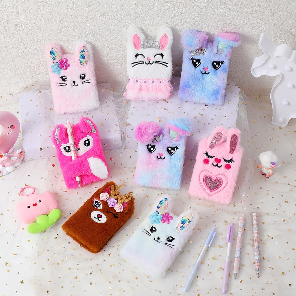 Kids Cartoon Plush Rabbit Notebook for Girls, Portable Mini Ledger, Student Daily Memo Book for Girls