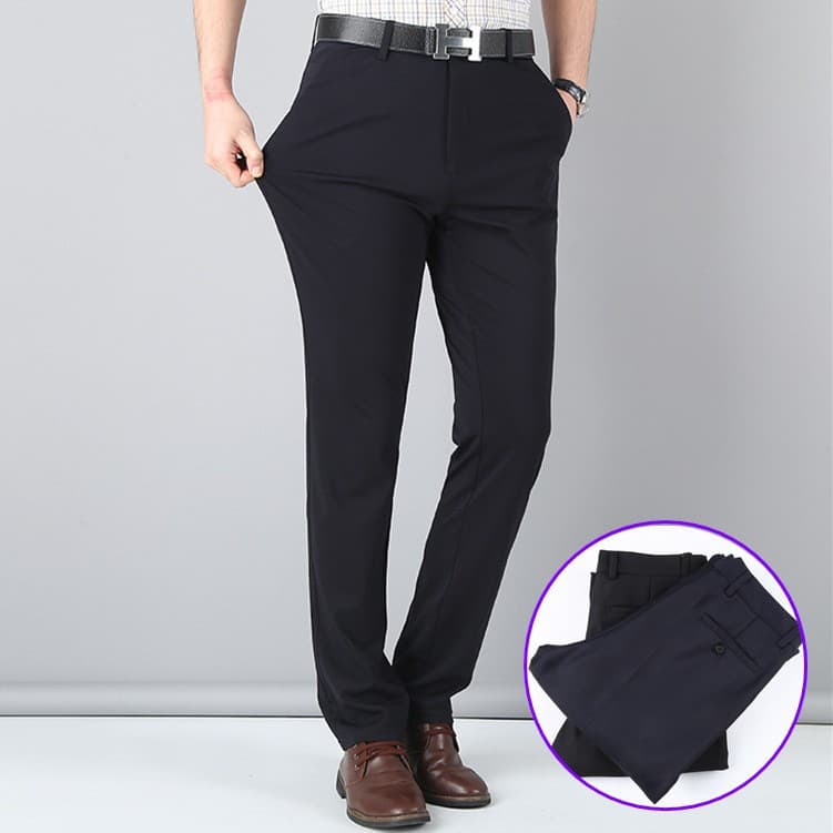 Business Suit Trousers for Men Casual Dress Pants Spring Summer Thin Slim Straight Stretch Black