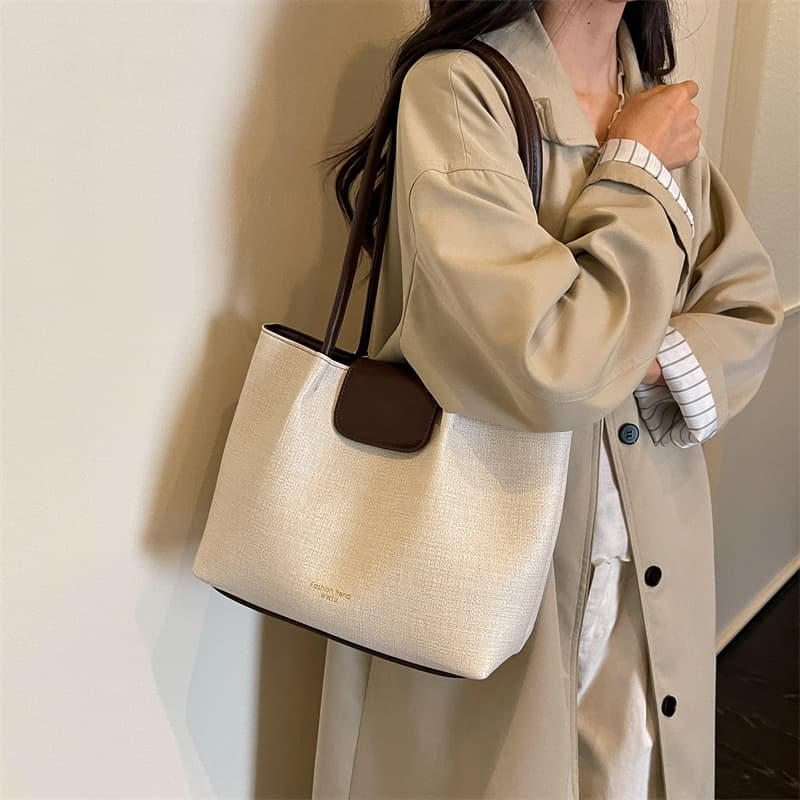 Cross-border bucket bag fashion PU large capacity Korean style gentle style shoulder bag mom bag work tote bag grocery bag