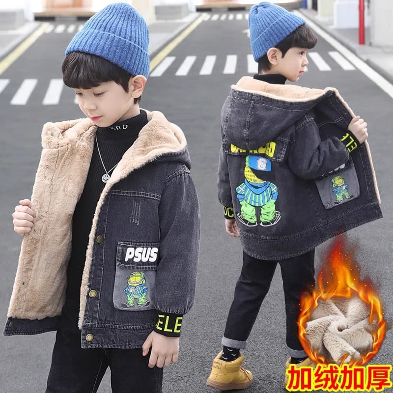 Boys Winter Coat, Fleece-Lined 2026 New Fall/Winter Style, Thickened Warm Jacket for Older Kids, Trendy