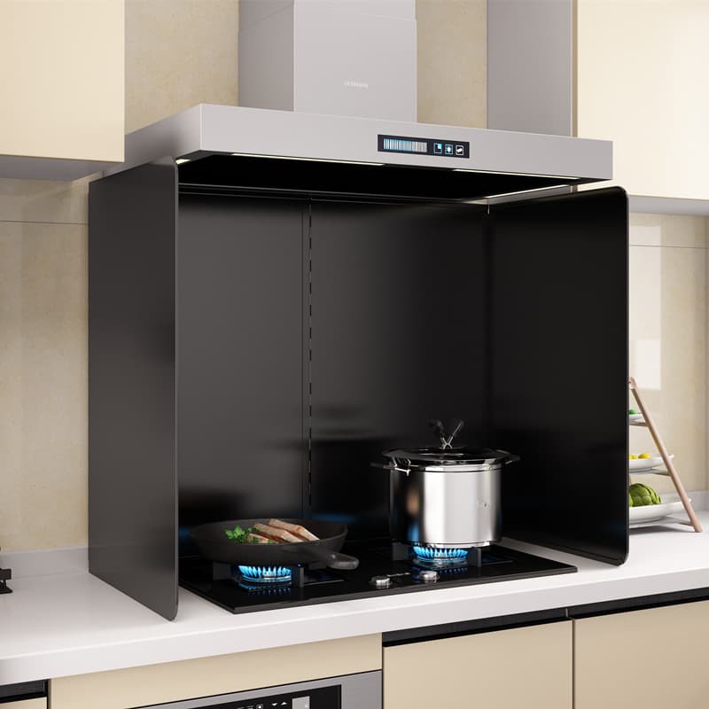 Black Painted Kitchen Splash Guard, High-Temperature Resistant Thickened Foldable Gas Stove Oil Shield for Wholesale