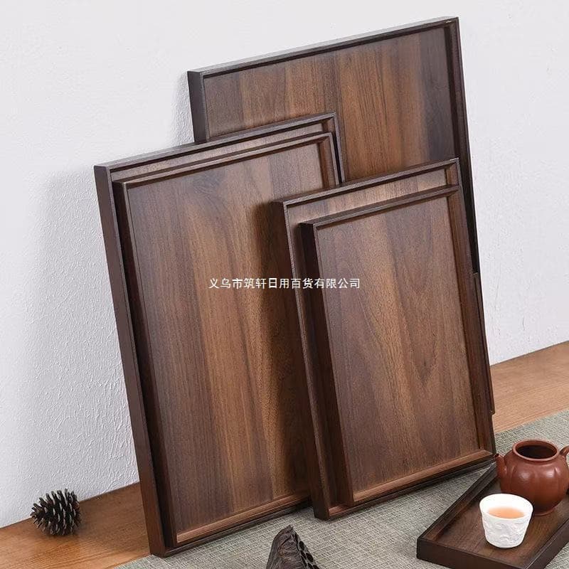 Vintage Tea Tray Rectangular Wooden Storage Hotel Supplies Restaurant Tray Walnut Color