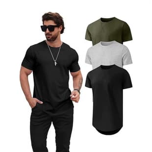 Mens T Shirts Casual Hipster Hip Hop Longline Crewneck Tee S
