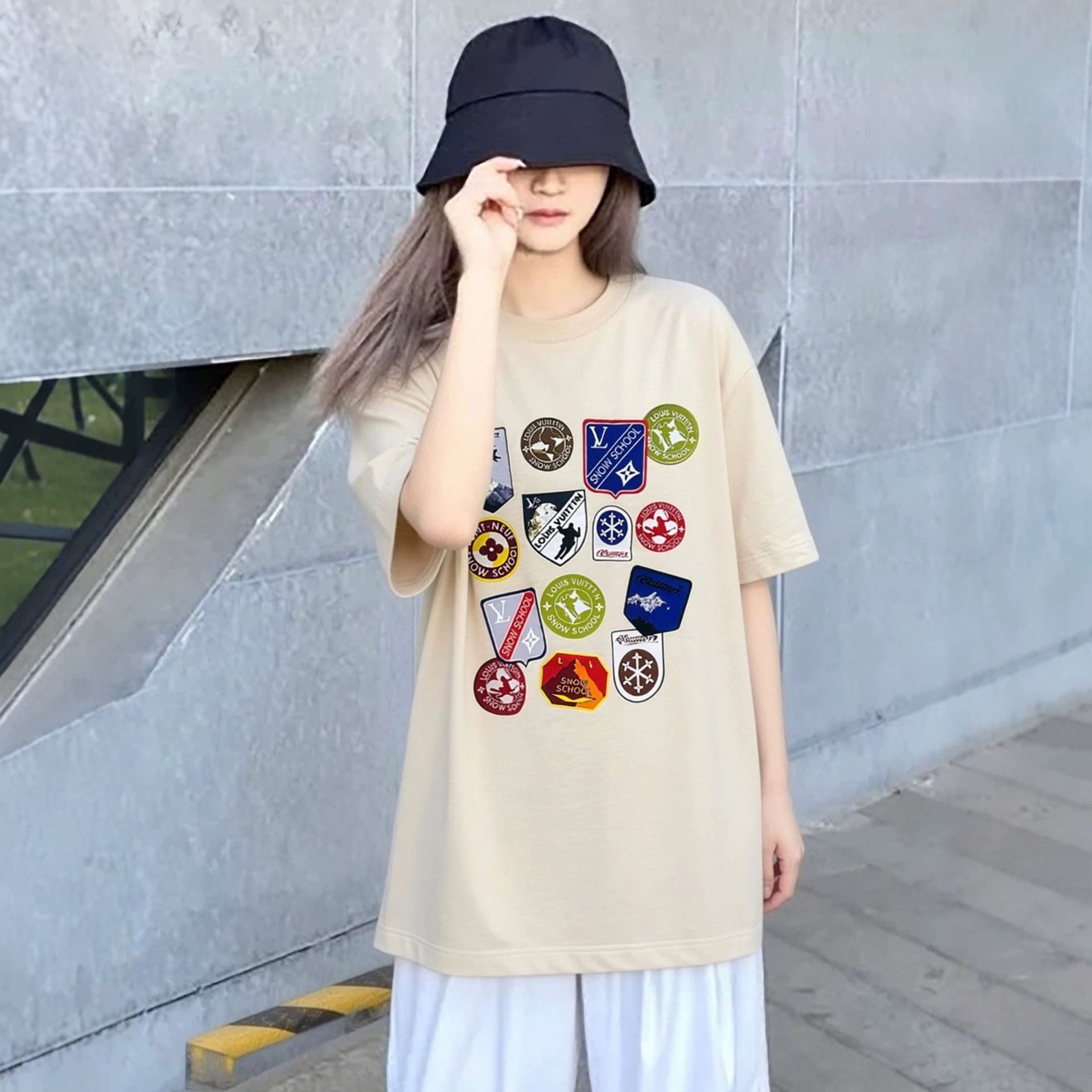 Lvjia women's T-shirt pure cotton full-letter printed half-sleeved shirt heavyweight t-shirt trendy brand Ljia short-sleeved T-shirt same style for men and women
