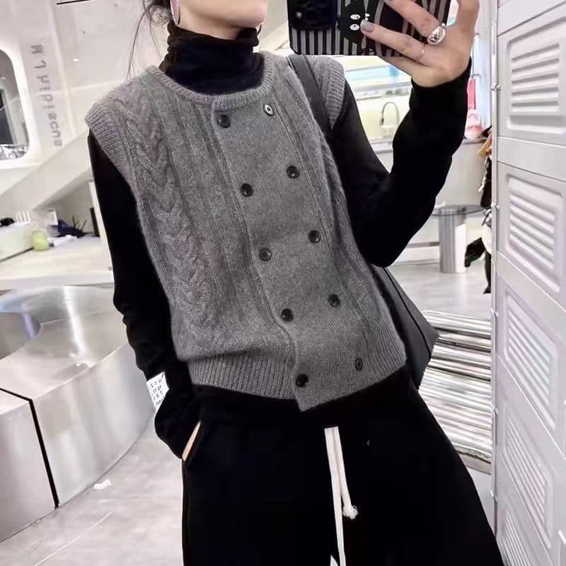 High-end Twist Knit Sweater Vest Cardigan for Women, Autumn/Winter French Layering Sleeveless Camisole Top, Thickened