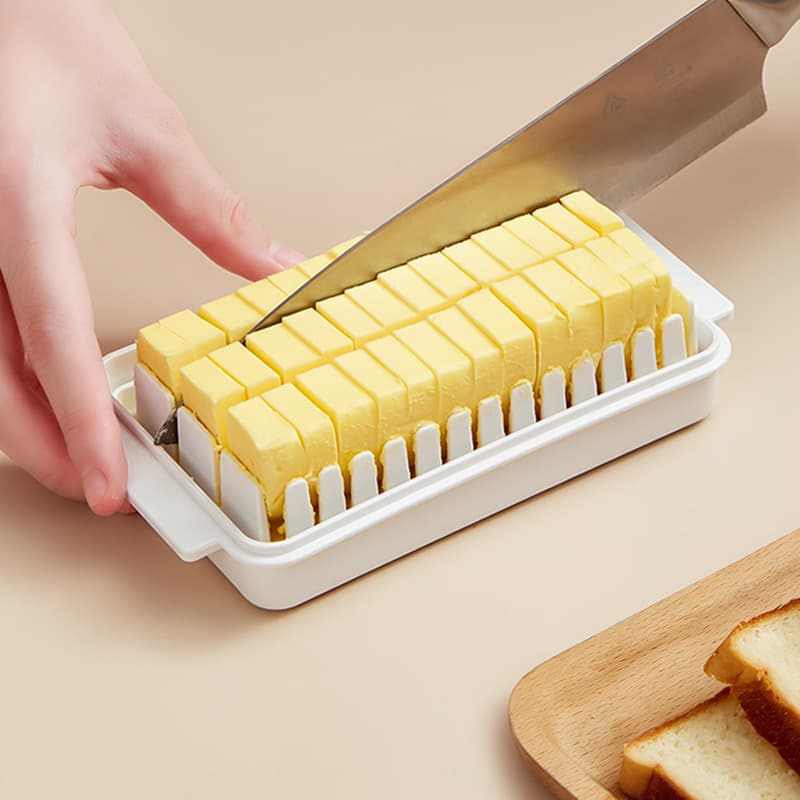 Butter Cutting Box Food Storage Container with Lid, Divided Compartment, Refrigerator Fresh-Keeping Storage Box, Cheese Storage Box