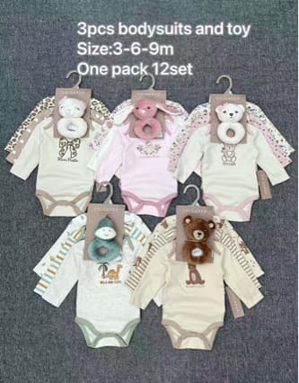 Foreign Trade Wholesale: Long-Sleeve Romper Three-Piece Set for Boys and Girls, Newborns, with Doll, Baby Jumpsuit Set, 4 Pieces