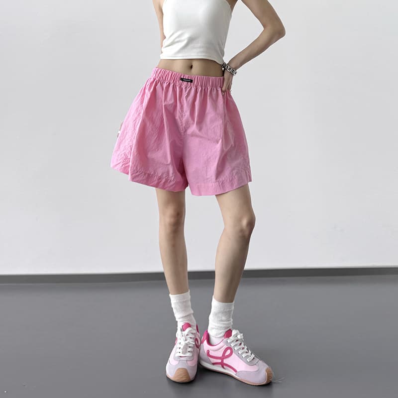 2025 Summer New Korean Loose Wide-Leg Pants Thin Running Sports A-Line Hot Pants